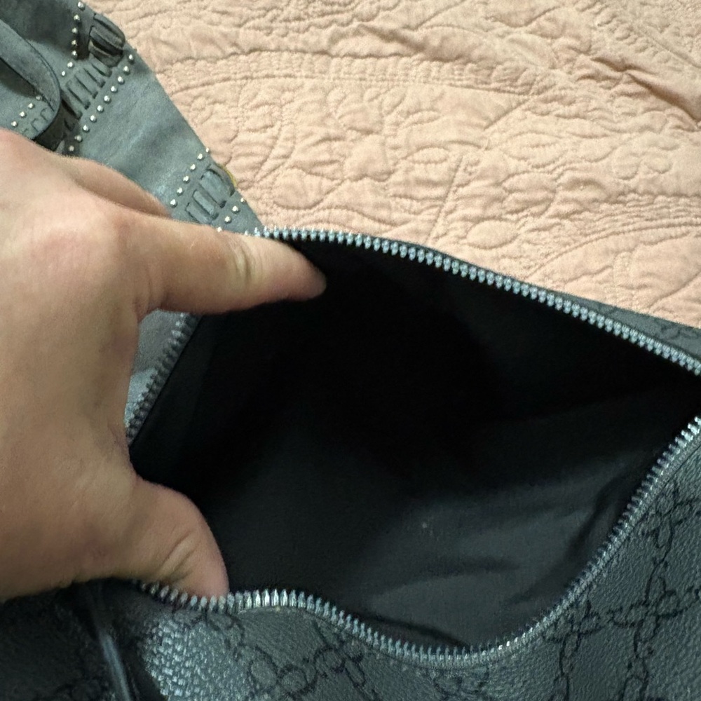 Nine West Black Monogram Tote with Front Zip Pocket - Picture 4 of 5